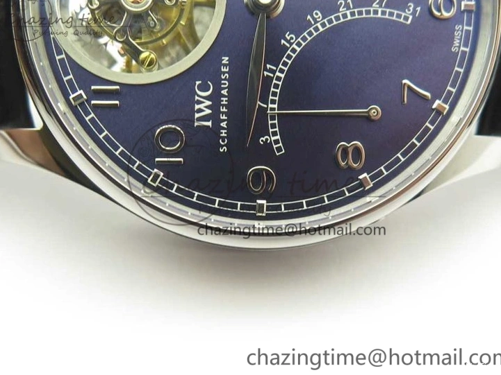 MIROTIME 0227 Sporty Portuguese Tourbillon IW504602 SS ZF Best Edition Blue Dial on Black Leather Strap 7175